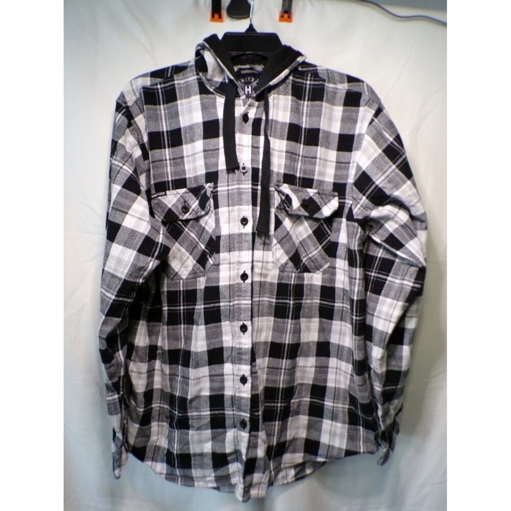 Howitzer Patriot Men's Large Hooded Plaid Flannel Button Down Shirt